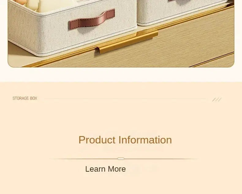 Fabric drawer organizers (2-pack) beige with brown handles on a wooden dresser.