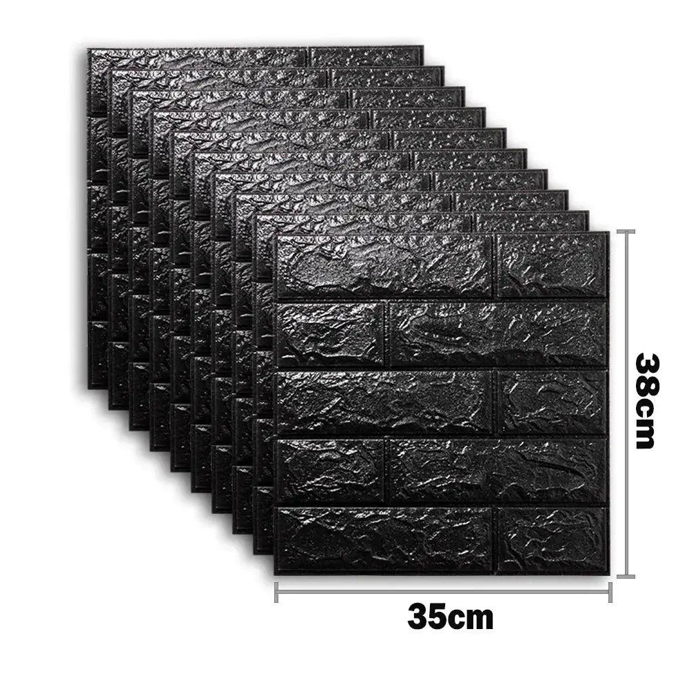 10-piece set of black 3D foam brick wall stickers, peel-and-stick, waterproof interior decor panels