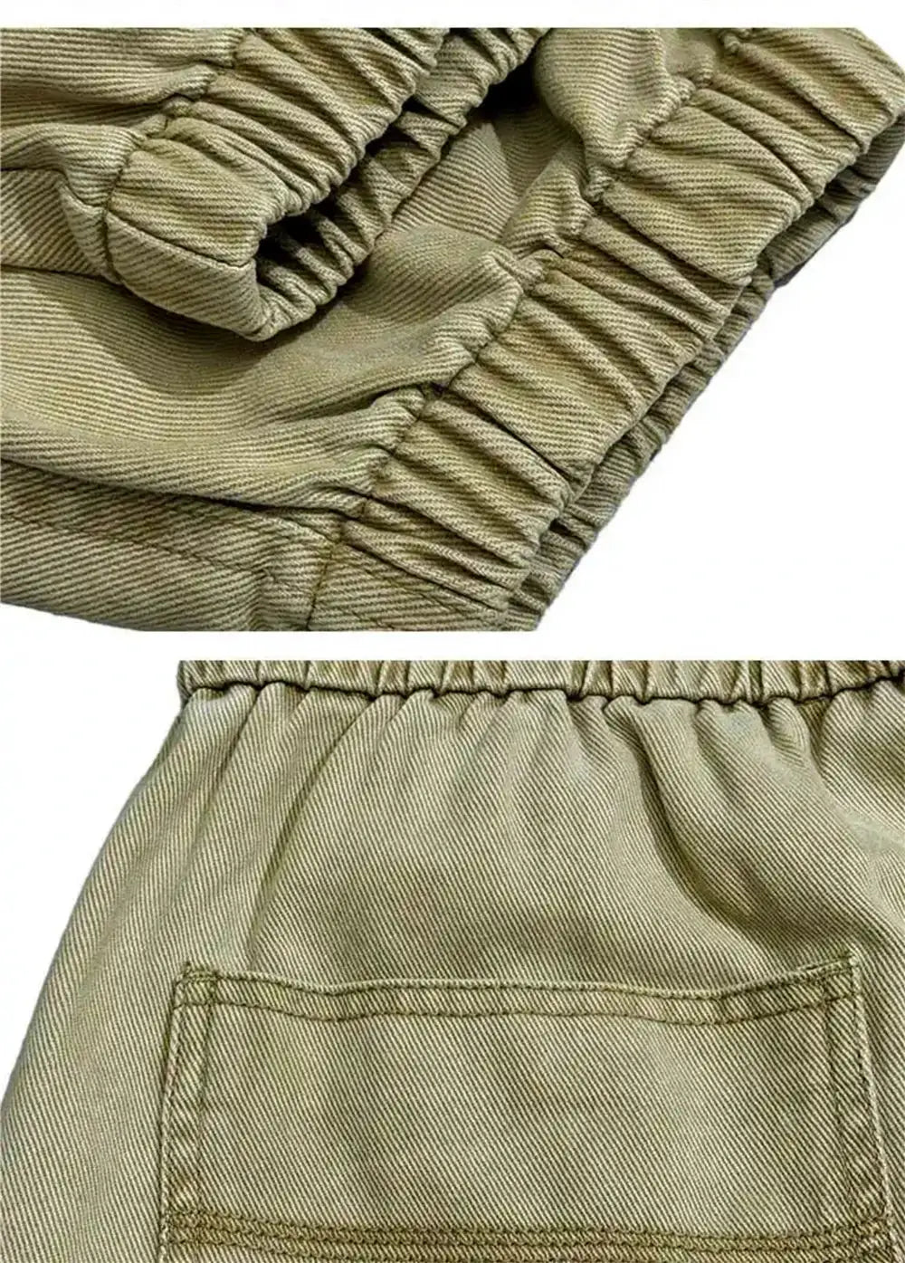 Baggy cargo pants in khaki cotton twill with elastic waistband and back pocket