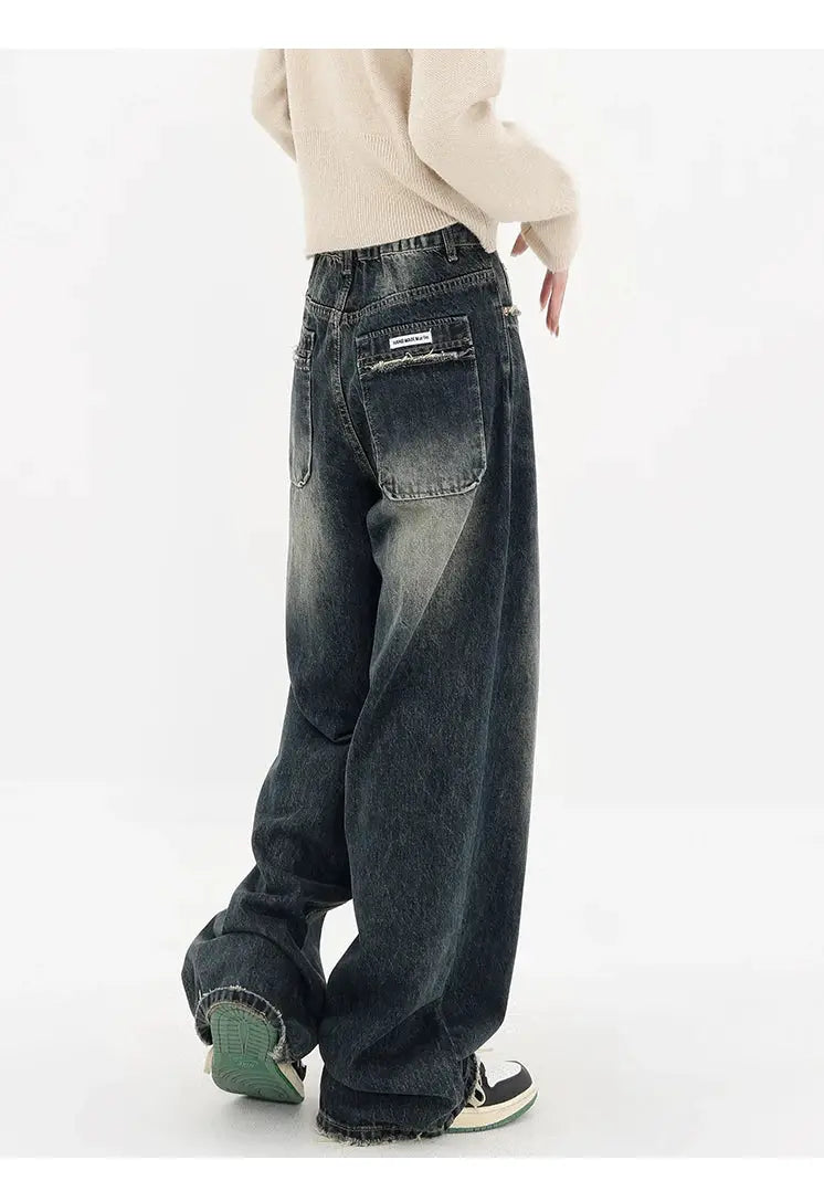 Harajuku Streetwear High Waist Jeans Loose Wide Leg Denim Trousers
