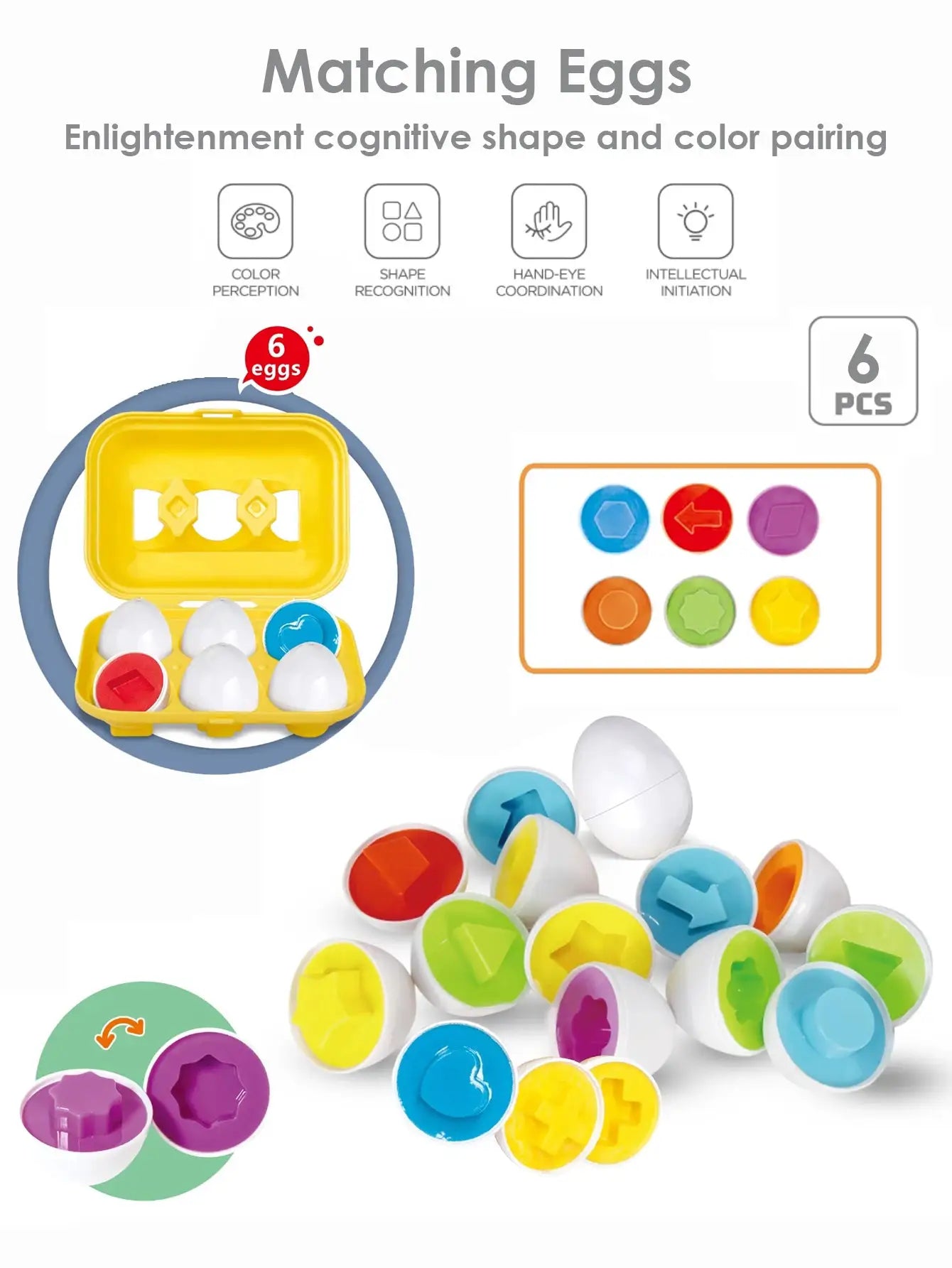 6 Pcs Baby Smart Eggs Montessori Educational Toys For Children Color Shape Matching Recognize Toddler Learning