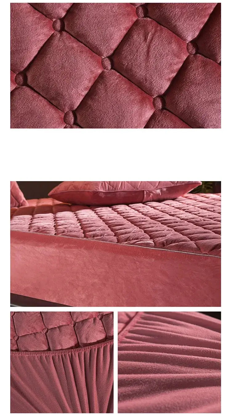 Simples Market plush thickened quilted mattress cover in crystal velvet red, king/queen size