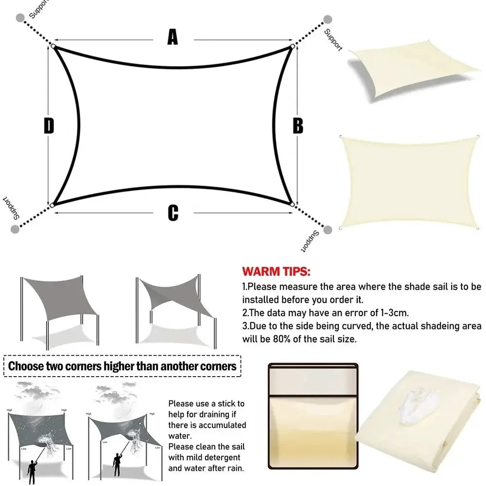 Sun shade sail by Simples Market, waterproof outdoor canopy for garden/patio, sizes 2x3m–5x6m.