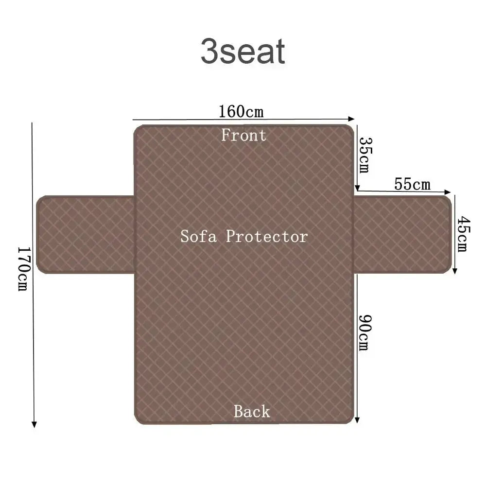 Simples Market 3-seat sofa protector cover, soft Dacron, quilted brown slipcover with side wings