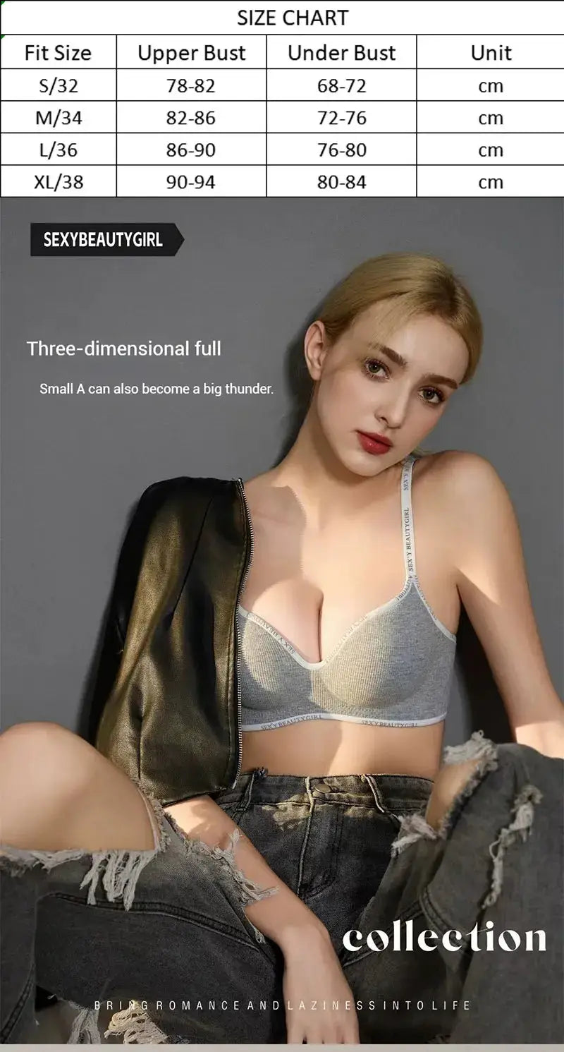 FINETOO gray seamless push-up bra for women; everyday lingerie with SexyBeautyGirl branding visible.