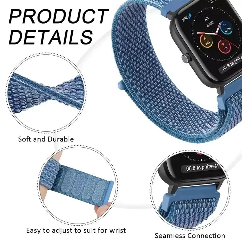 Nylon loop watch strap for Redmi Watch 5 Active/Lite and Xiaomi Watch S4, blue woven 20–22mm, Simples Market