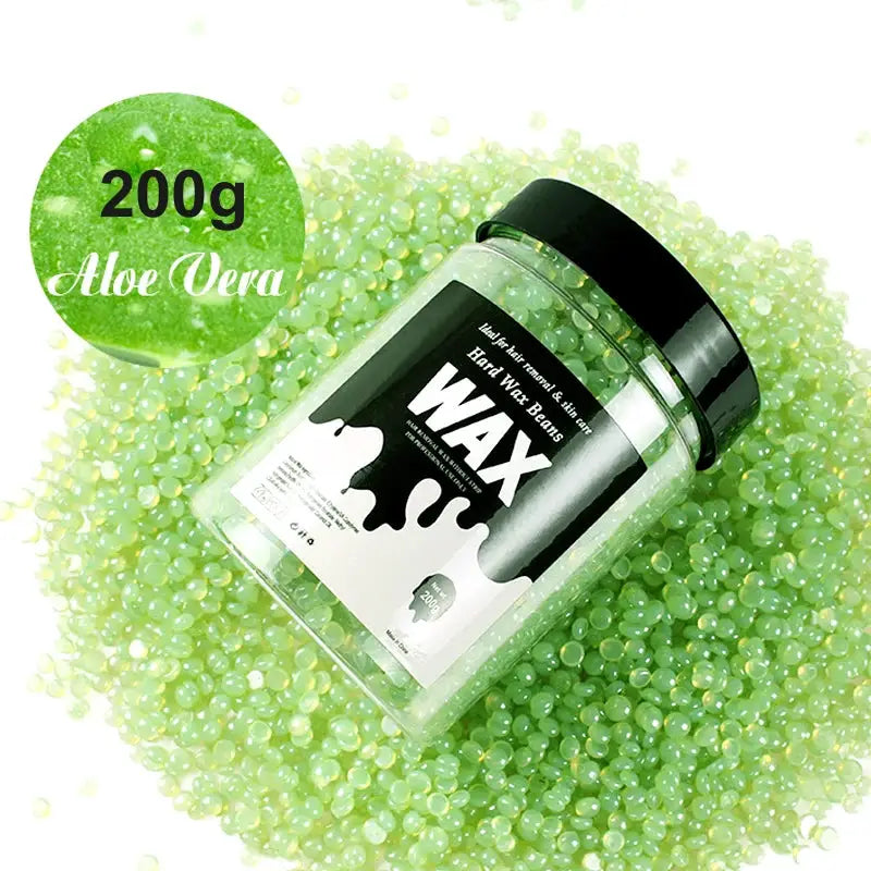 Hard wax beads 200g Aloe Vera by Simples Market in jar with black lid
