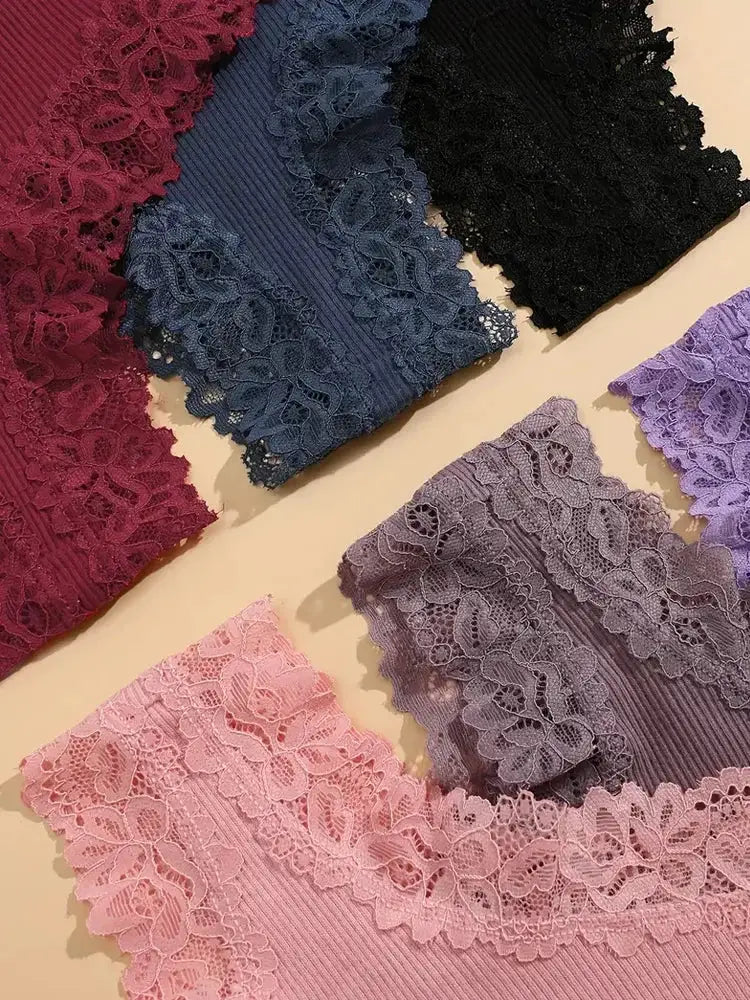 5-piece set of women's floral lace panties in assorted colors for soft, comfortable lingerie