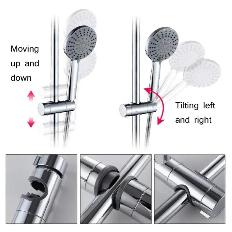 Simples Market replacement hand shower bracket for slide bar; chrome finish, fits 18–25mm rail, 360° rotation sprayer holder