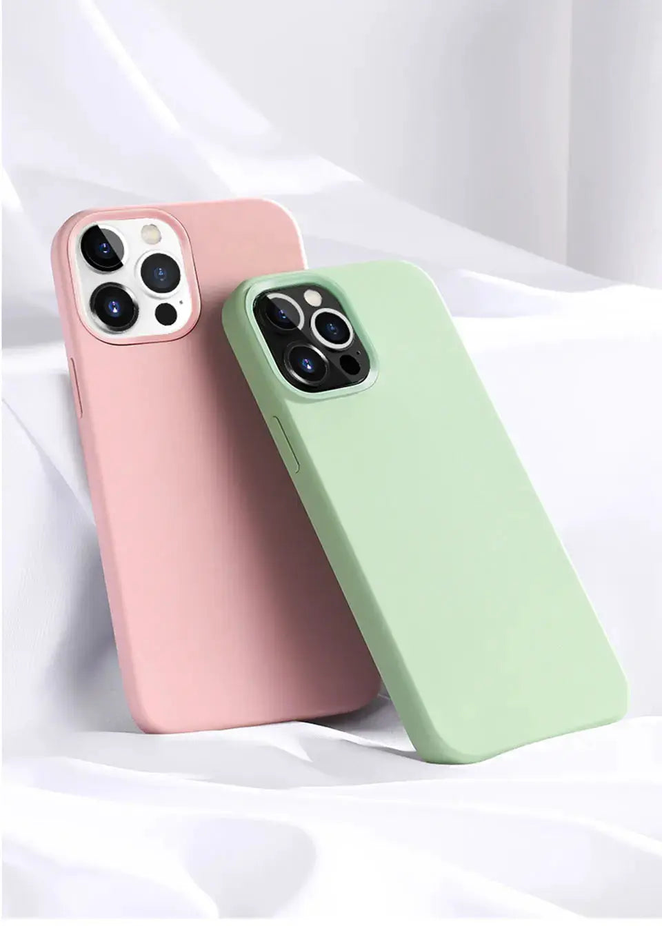 Original liquid silicone iPhone case for Apple models 11–16 Pro/Max in pink and mint green shockproof back cover 2-pack