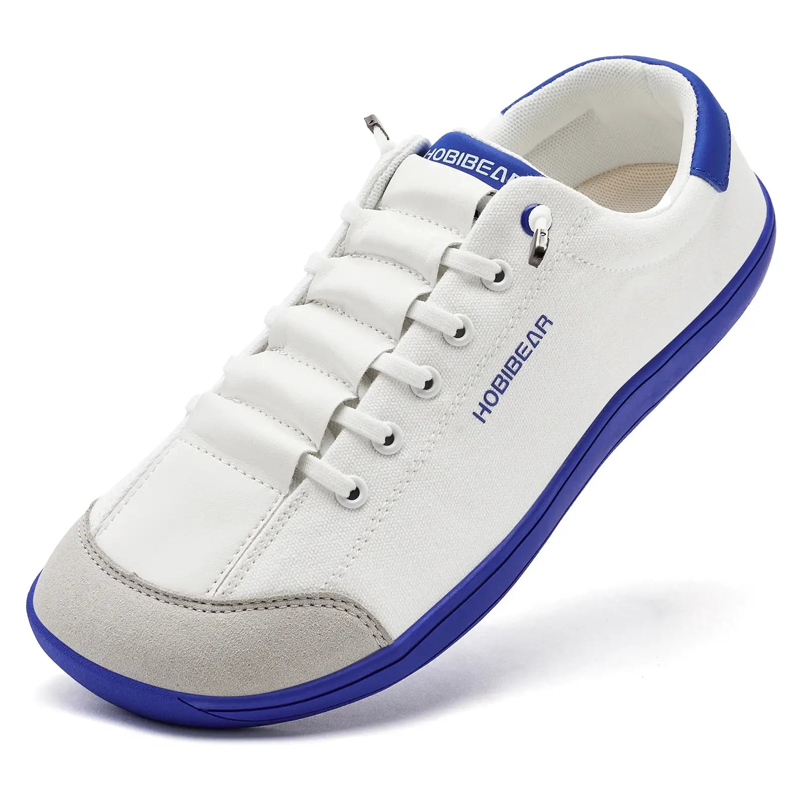 HOBIBEAR wide-toe barefoot canvas sneakers, white with blue sole; unisex footwear by Simples Market.