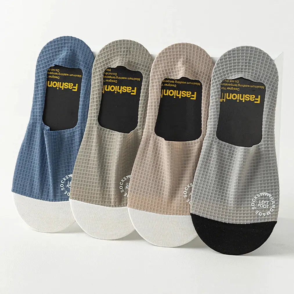 Mens Invisible Socks Thin Breathable Waffle Pattern Anti Friction Sweat Absorbing Casual Mesh Socks 3 Pairs
