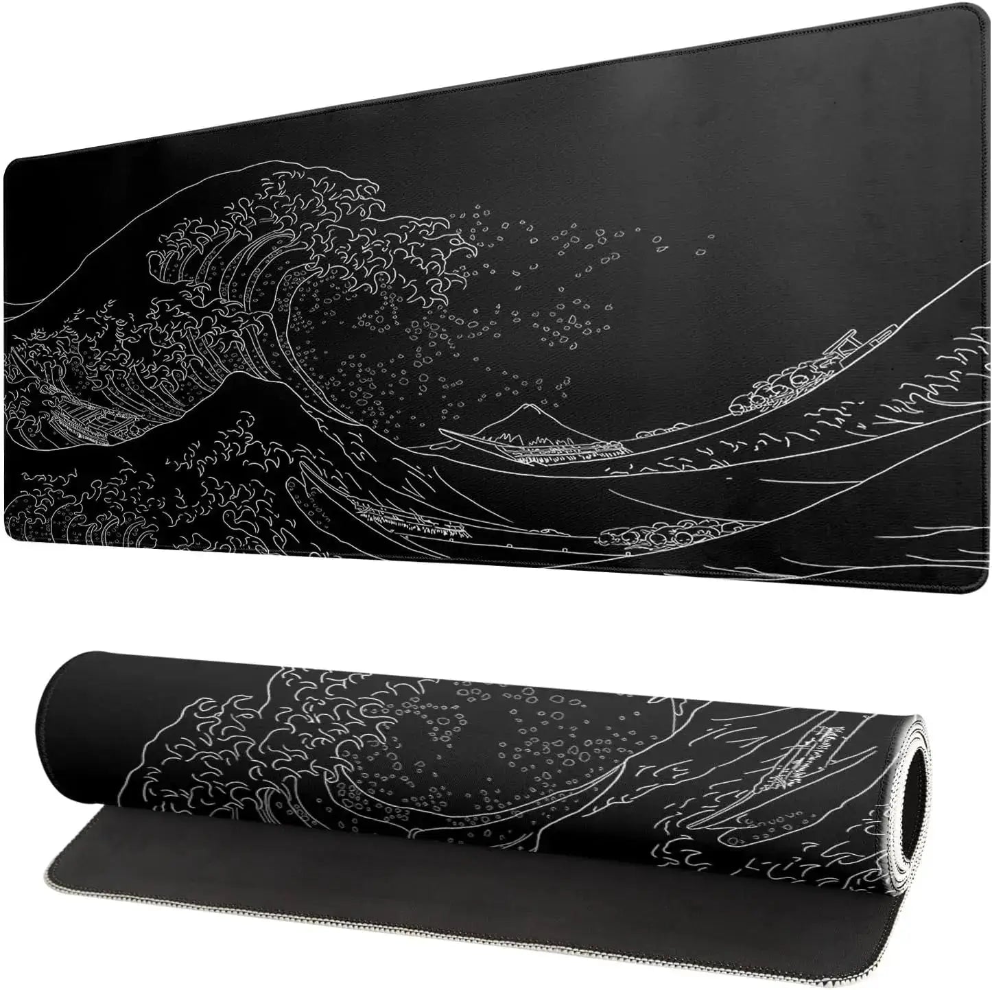 Japanese Sea Wave Large Mouse Pad Anime Black Gaming Extended Desk Mat 3mm Thick Non Slip Rubber Base