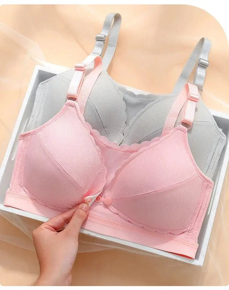Women push-up wireless bra set, two-piece pink and gray, Simples Market, detachable straps