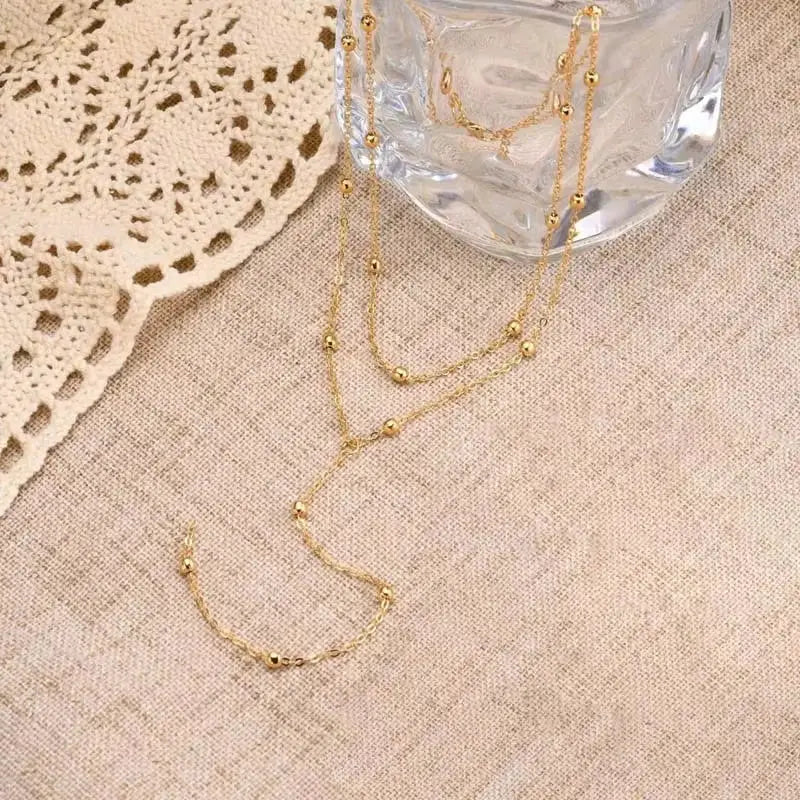 Stainless Steel Lariat Necklace Gold Plated Dainty Y Shape Drop Pendant For Women And Girls