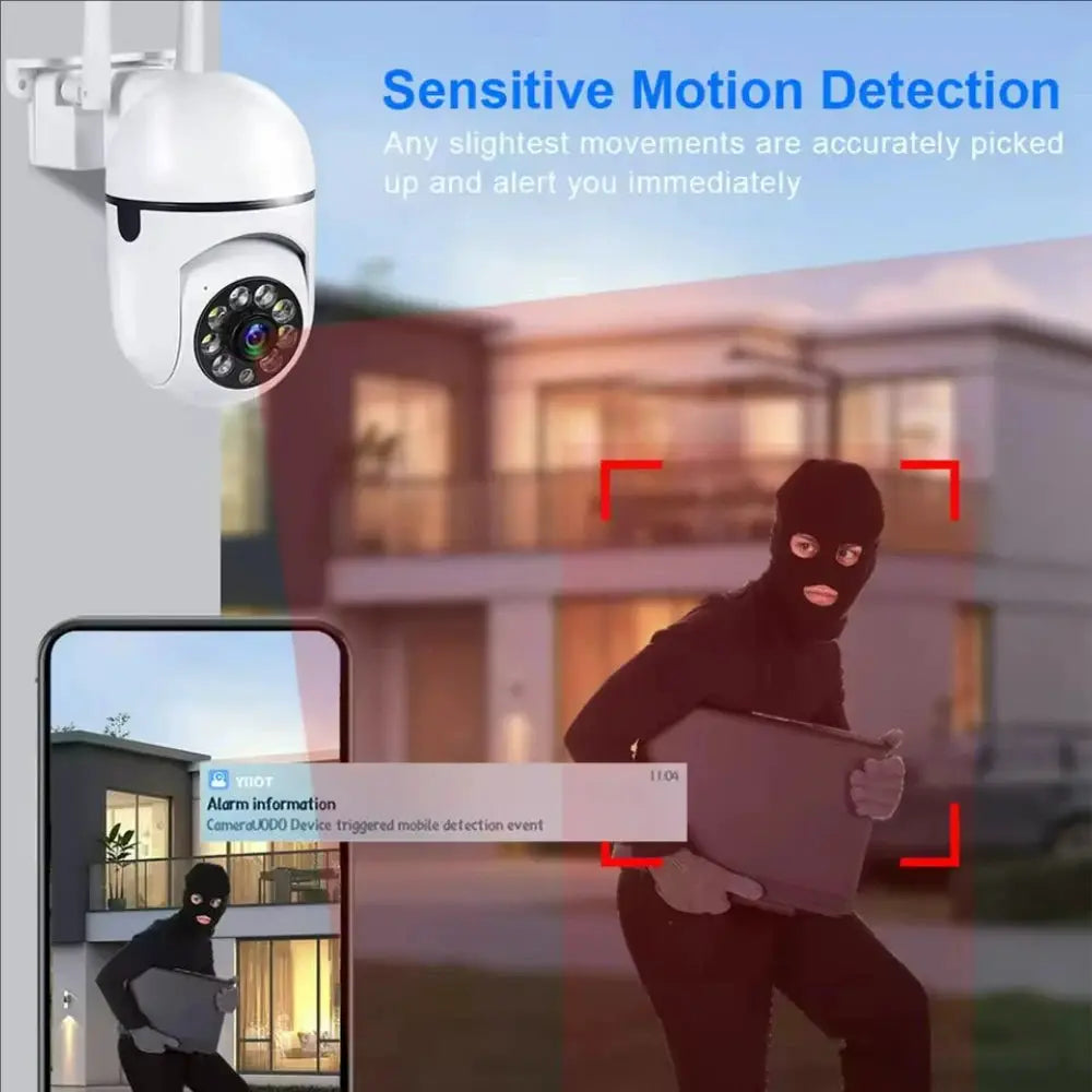 Simples Market 8MP WiFi IP outdoor PTZ security camera with 4x zoom, AI human tracking, two-way audio, white