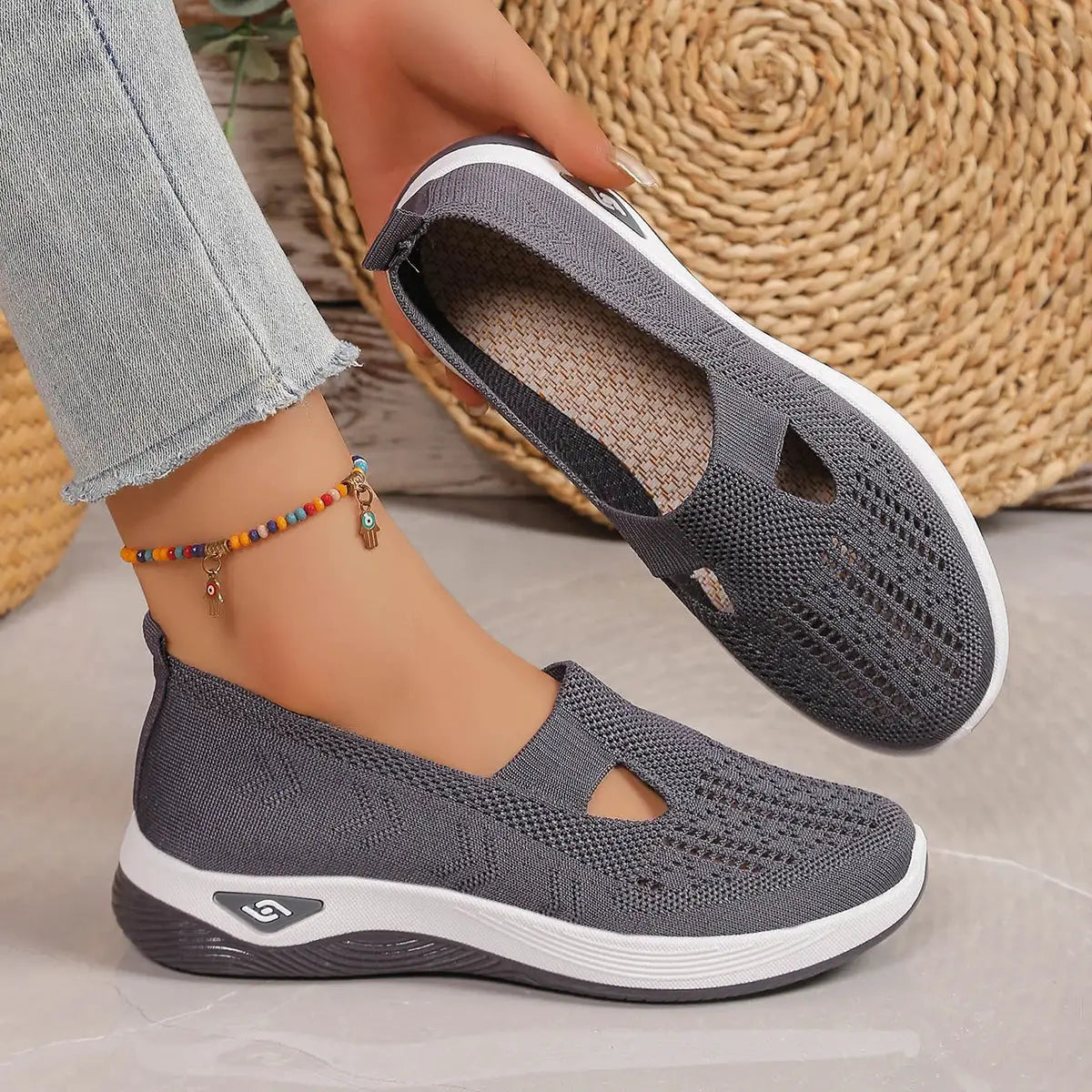 AeroStride Women Breathable Knit Sneakers Slip On Lightweight Air Mesh Upper Casual Comfort For Summer Everyday Wear