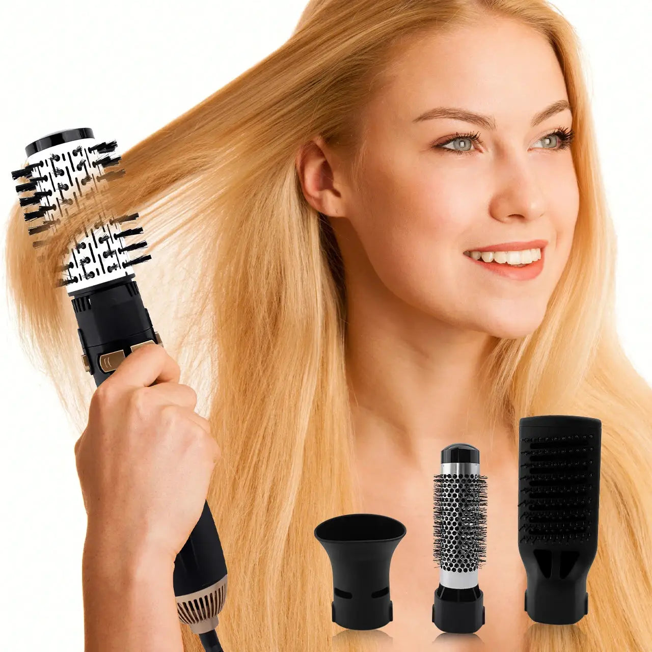 Hatteker EU 4-head black hot air brush with attachments for curling, drying and styling