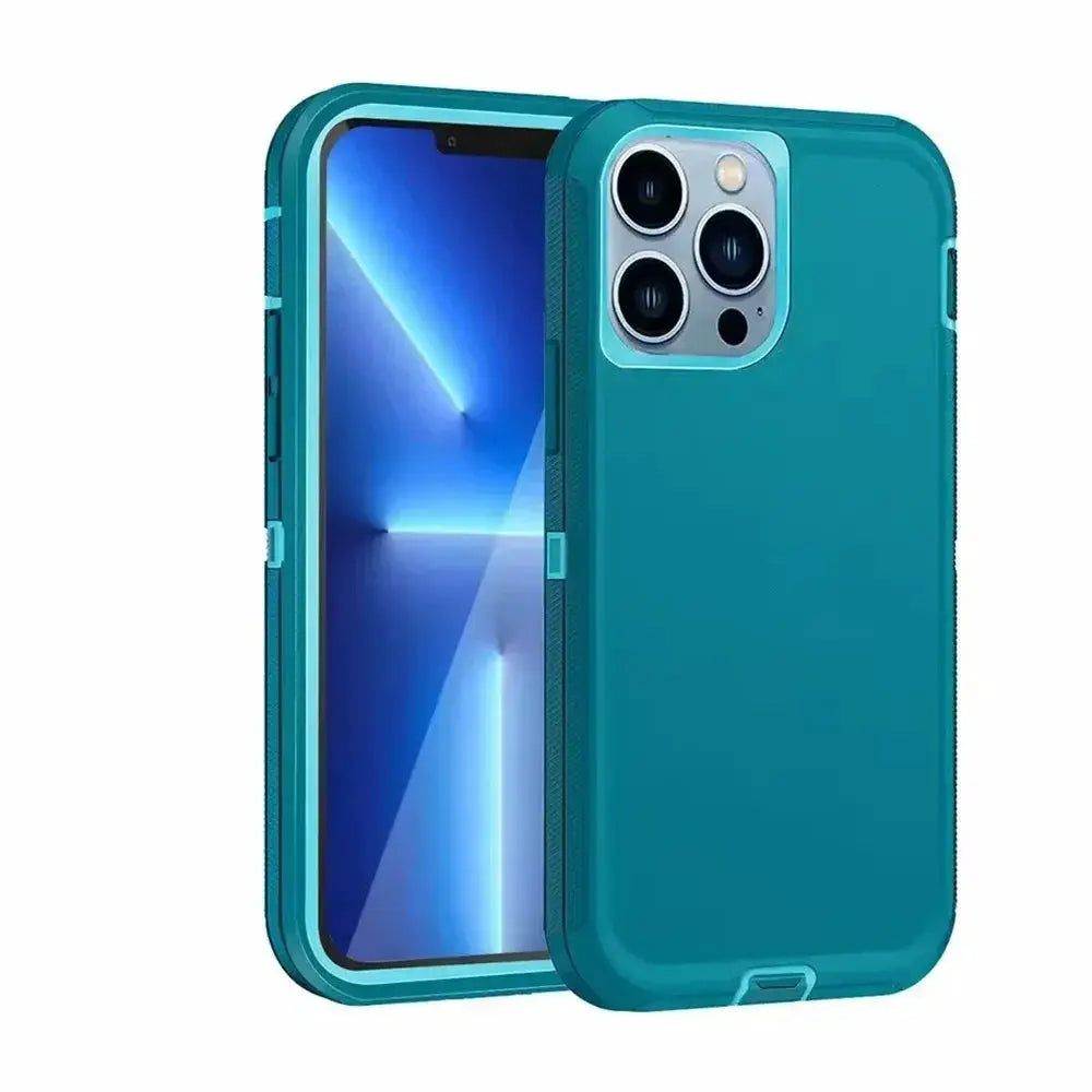 Simples Market Premium 3IN1 iPhone case teal, heavy-duty shockproof with triple-camera cutout