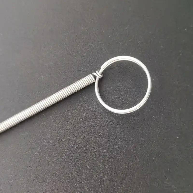 Fridge drain dredge tool, long stainless steel with flexible coil and ring handle