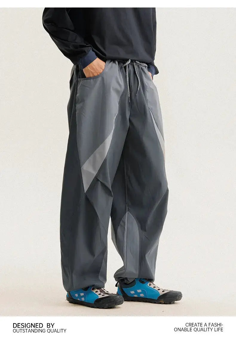 Men's gray quick-dry wide-leg cargo pants for outdoor techwear