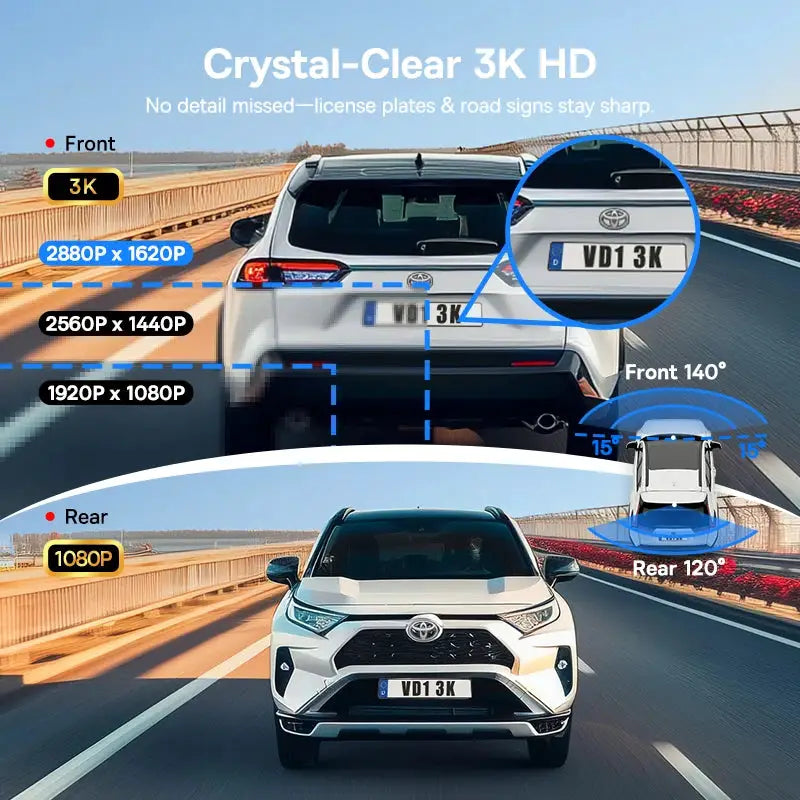 Baseus 3K dash cam VD1 front and rear car DVR with GPS; 3K HD, 140° front, 120° rear.