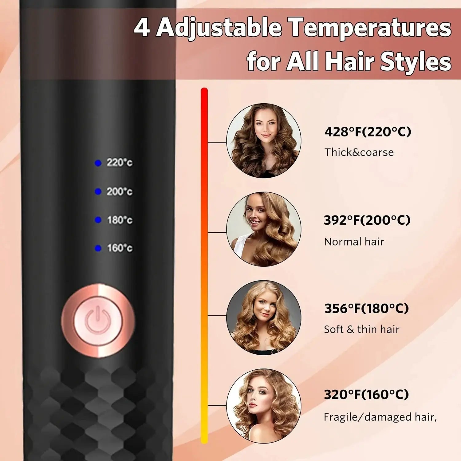 Automatic Hair Curler Simples Market with ceramic rotating wand, black finish, 4 temperature settings up to 220°C