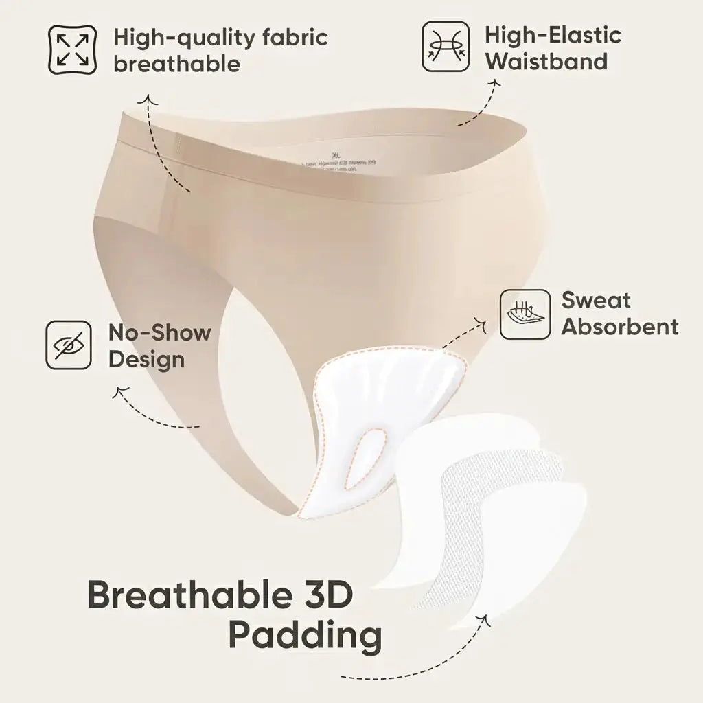 Anti-cameltoe thong underwear nude, seamless 3-piece set with breathable 3D padding and no-show design for workouts.