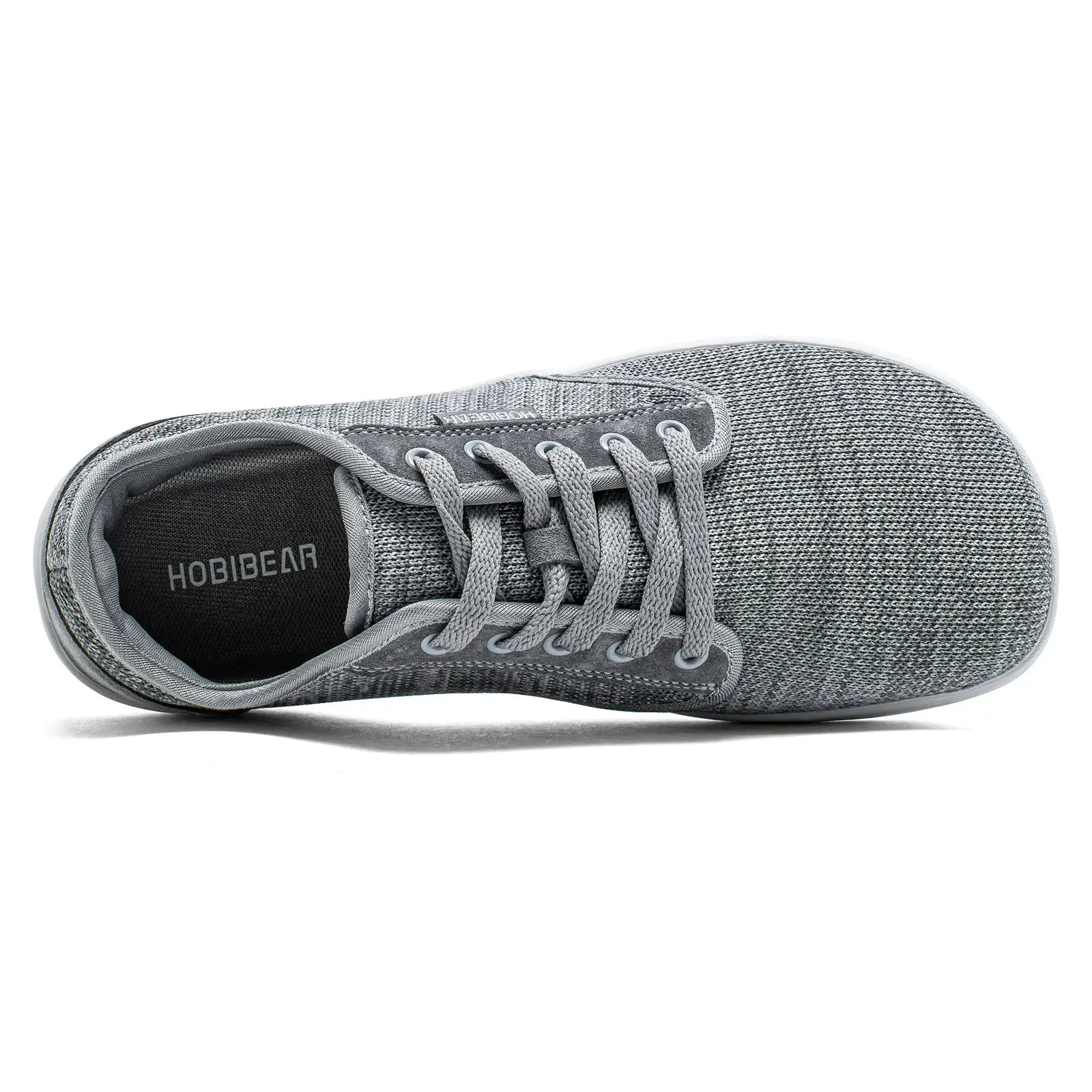 HOBIBEAR minimalist barefoot sneaker with grey knitted upper and lace-up front