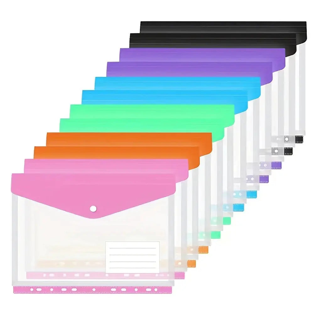 Simples Market 6pc A4 binder pockets set; transparent, color-coded file bags with record labels