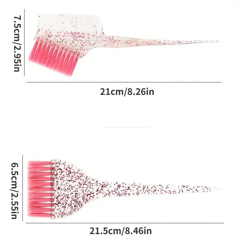 Simples Market 4pc hair styling and highlight dyeing set; glittery pearl brushes and combs with pink bristles