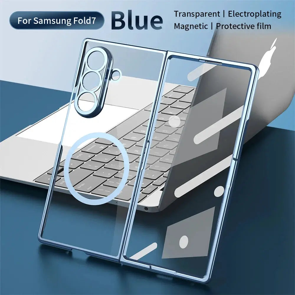 Blue HD clear tempered film magnetic phone case 2-pack for Samsung Z Fold 7/6/5 and Z Fold 4/3; MagSafe