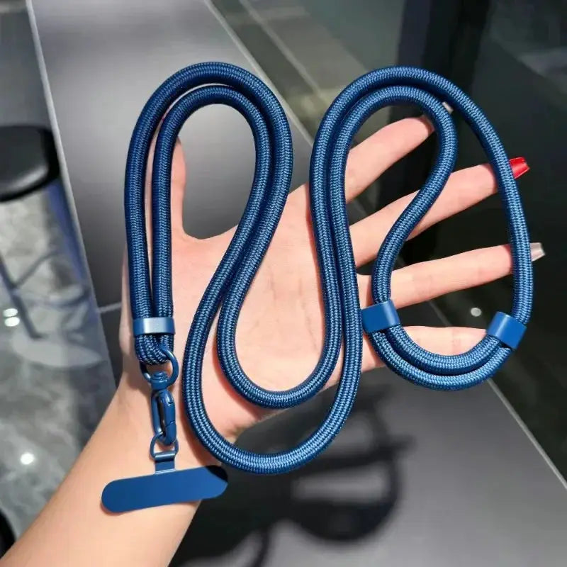 2 blue braided phone lanyards by Simples Market, adjustable crossbody straps with clips
