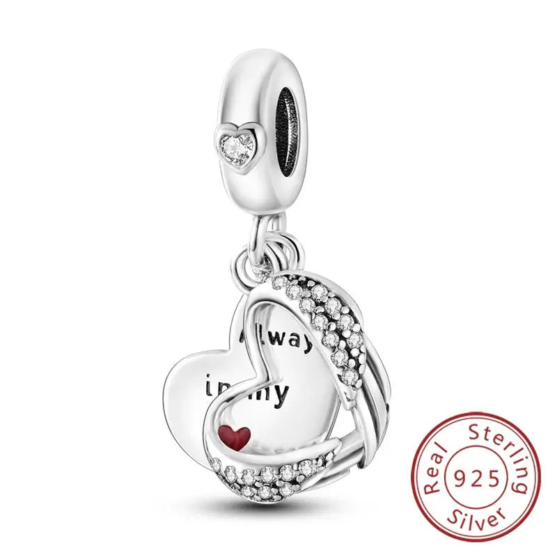 925 Sterling Silver Charms Beads Forever Love Heart Dangle For Bracelet Women Jewelry Gift Sister Family Life