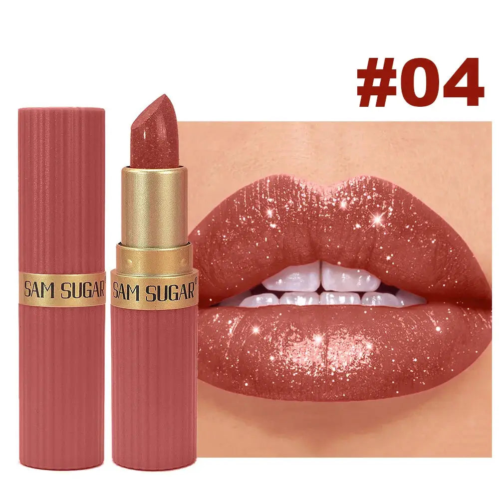 Pearlescent Pink Glitter Velvet Lipstick Waterproof Long Lasting Matte Shimmer Diamond Lipstick For Women Makeup Cosmetic