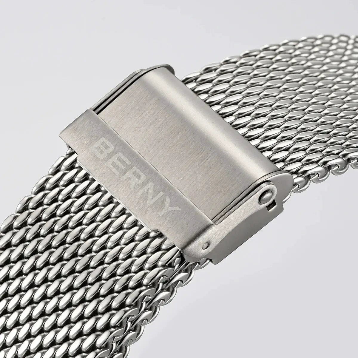 BERNY stainless steel mesh watch band with brushed clasp