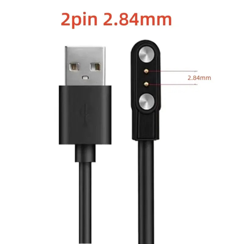 Magnetic charging cable for smartwatches with USB-A plug; black 2-pin 2.84mm spacing connector