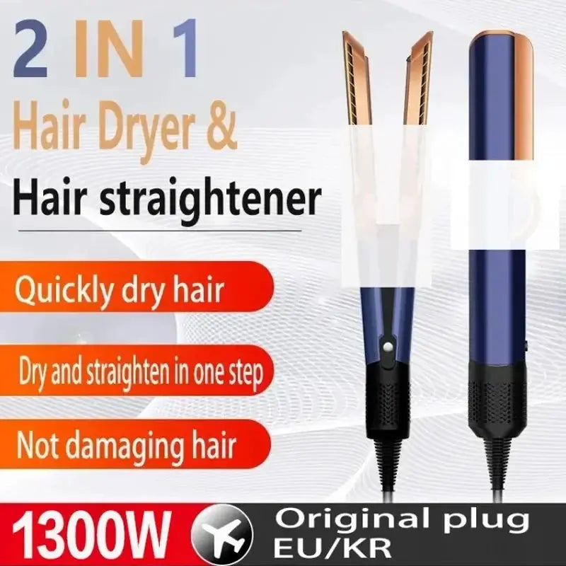 Simples Market 2-in-1 hair dryer and straightener, two blue devices with copper plates, 1300W EU plug