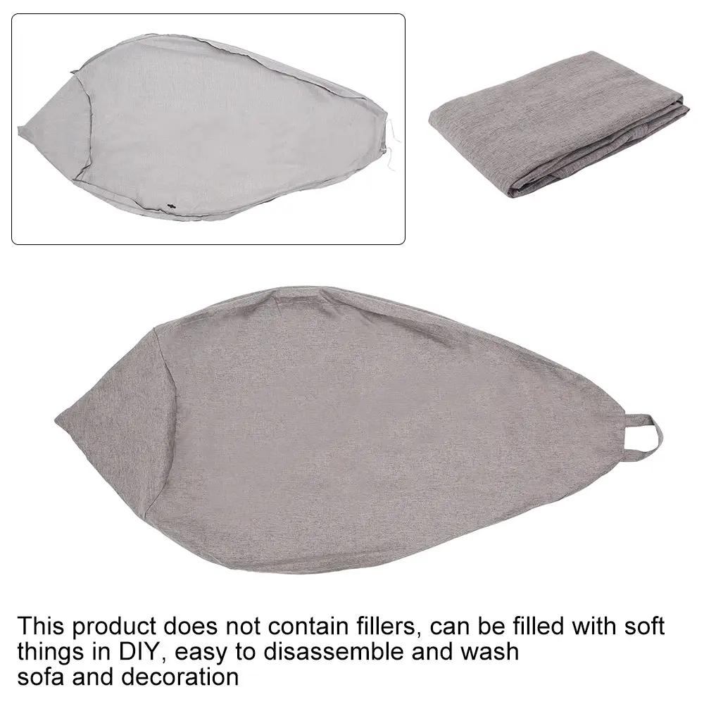 Gray linen bean bag lounger cover without filler, large size; folds for DIY filling.