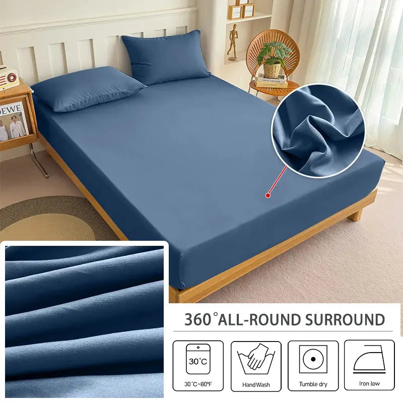 Simples Market blue fitted bed sheet with elastic band for 90/120/150/180x200 beds, solid color, polyester.