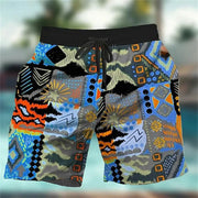 Men's shorts by Simples Market, 3D graffiti print multicolor patchwork design with drawstring waistband