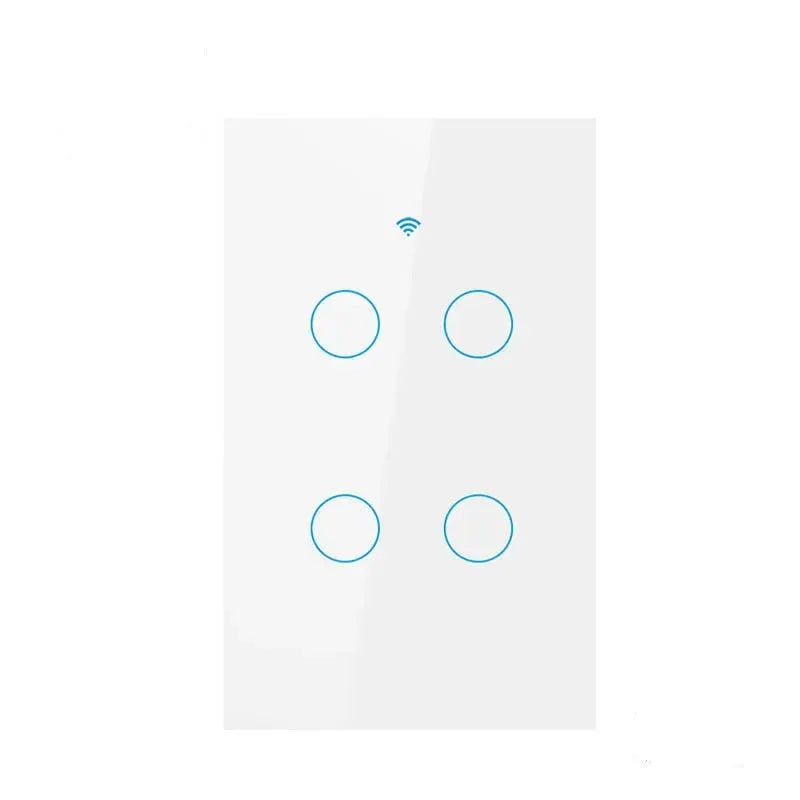 White four-gang RF433 US WiFi smart wall switch panel with touch LED circular buttons