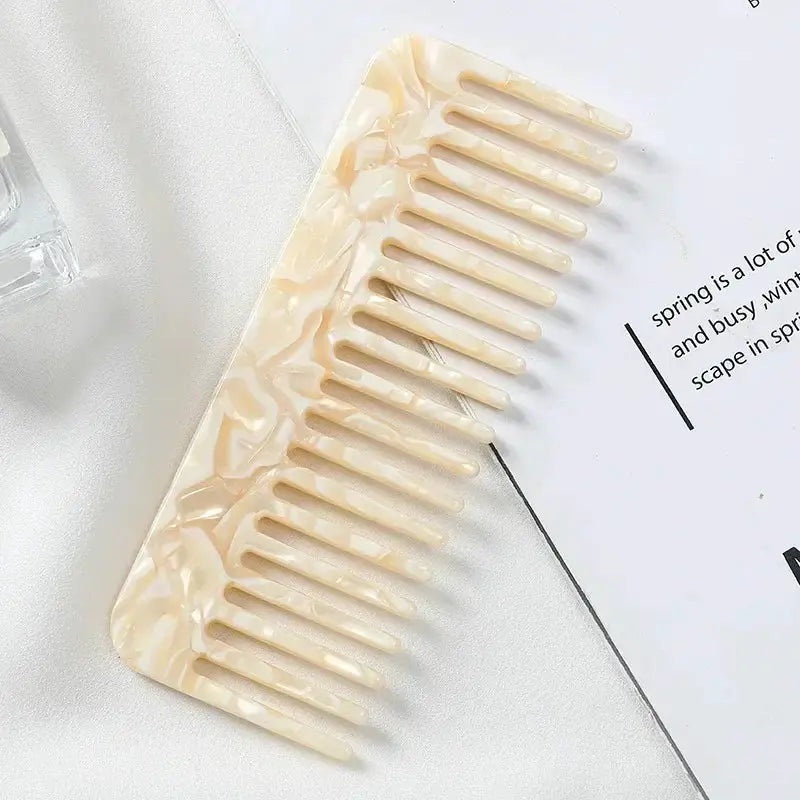 Wide Teeth Acetate Hair Comb by Simples Market, cream marbled color, anti-static massage styling comb