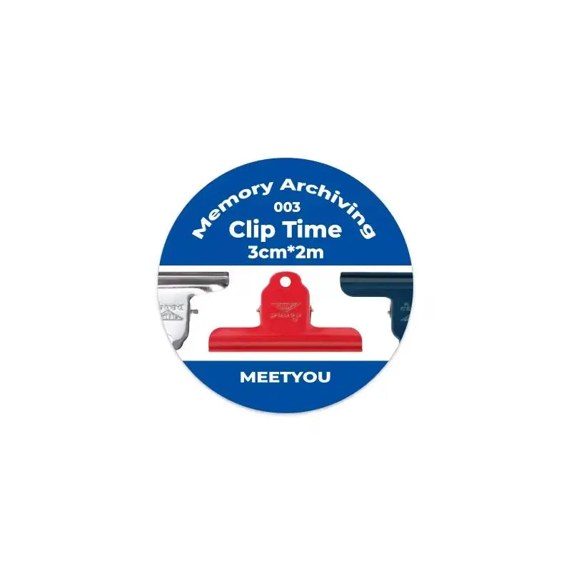 Decorative adhesive tape Clip Time memory archiving, red clip on blue circular label by MEETYOU