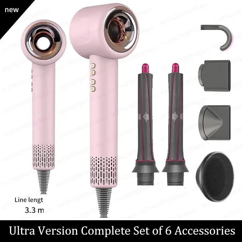 Simples Market pink hair dryer with 6-accessory set, including concentrator nozzles and diffuser
