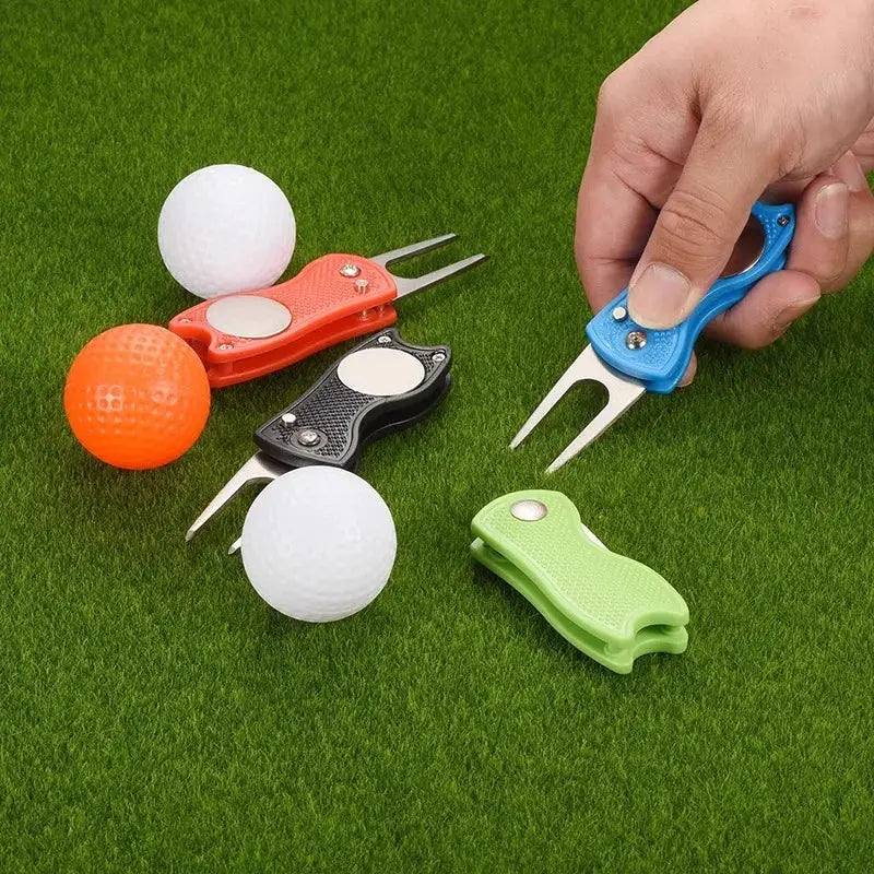 Grearth Golf Divot Repair Tool Foldable Metal With Magnetic Ball Marker For Golf Green Maintenance