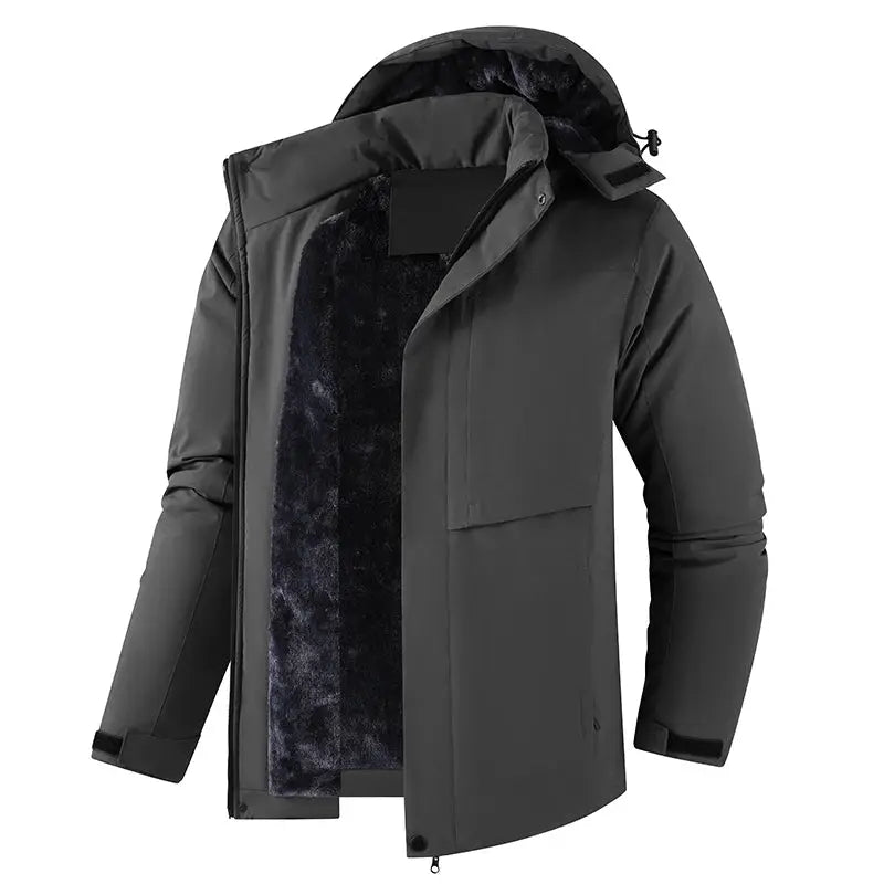 Winter men's waterproof parka jacket with hood and plush fleece lining, Simples Market
