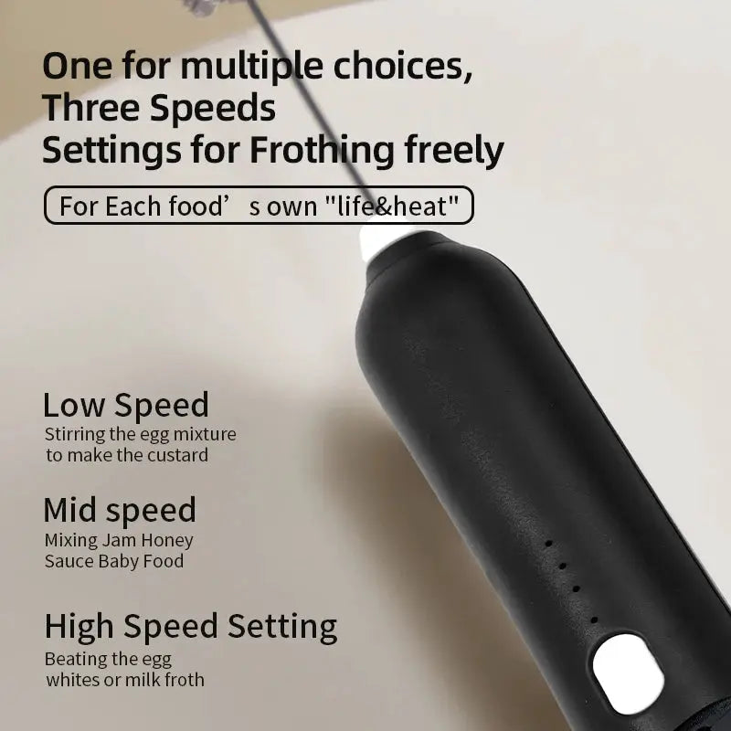 Wireless Electric Milk Frother And Egg Beater Type C Charging 3 Speeds Mini Handheld Foam Maker For Coffee