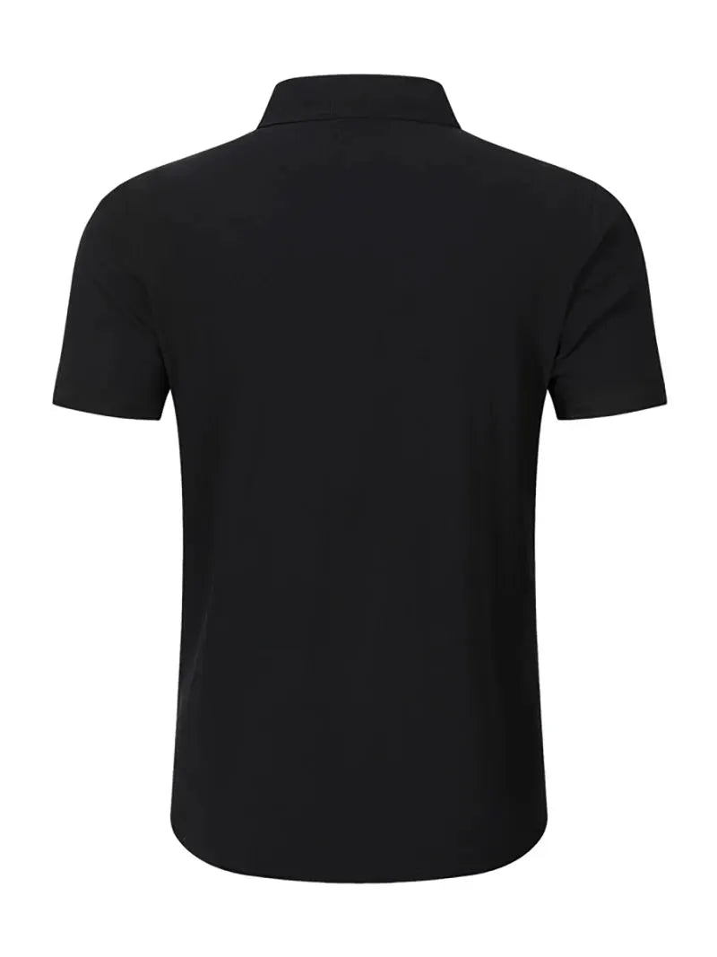 Simples Market men's black linen short-sleeve shirt with lapel collar