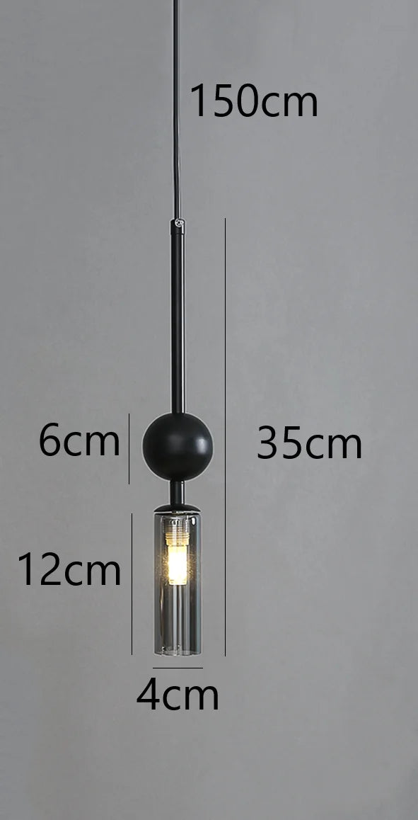 Simples Market Nordic Light pendant lamp, black iron with glass cylinder shade, LED, 150cm drop